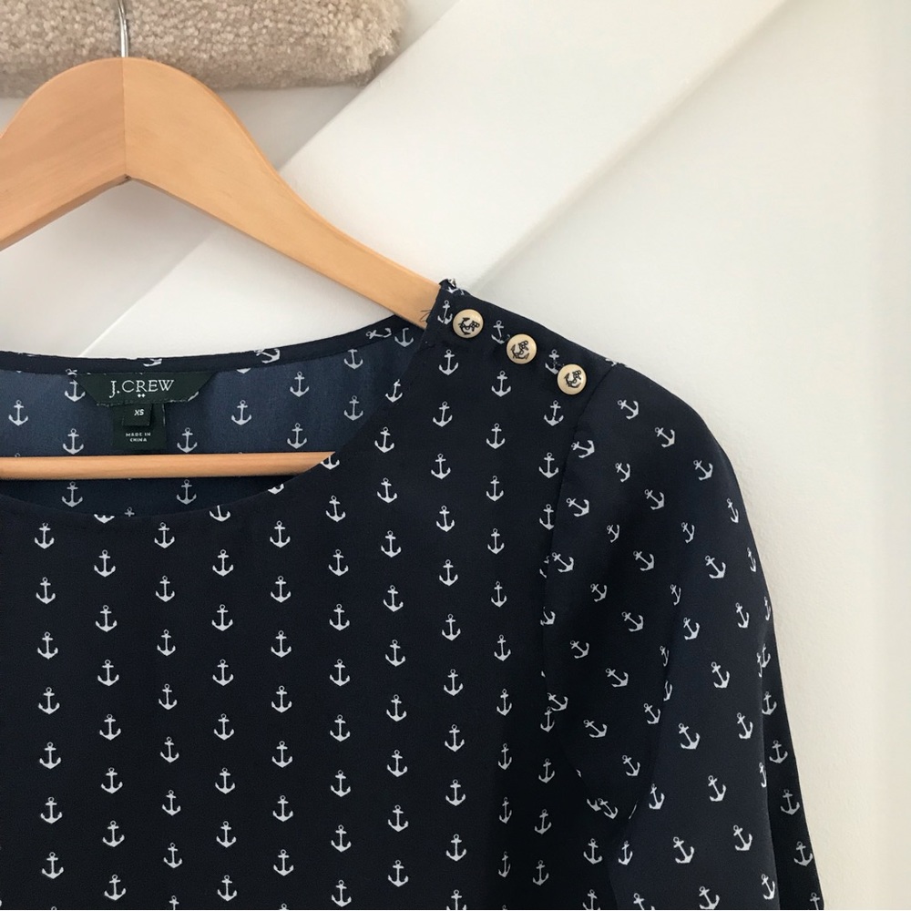J. Crew 3/4 Sleeve Nautical Anchor Shirt Size XS